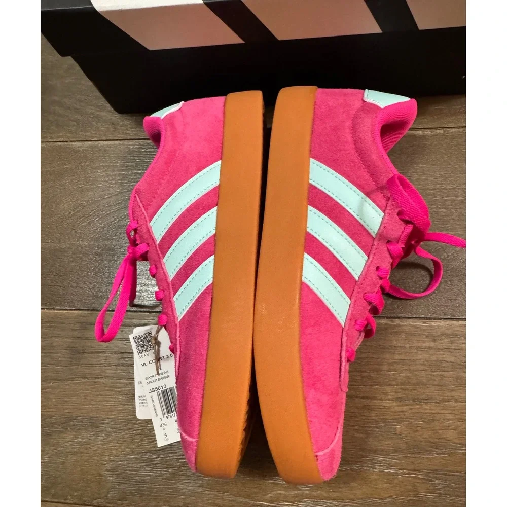 Adidas VL Court 3.0 K Pink Suede Mint Gum Sole Sneakers JS5013 Kids Size 5 US